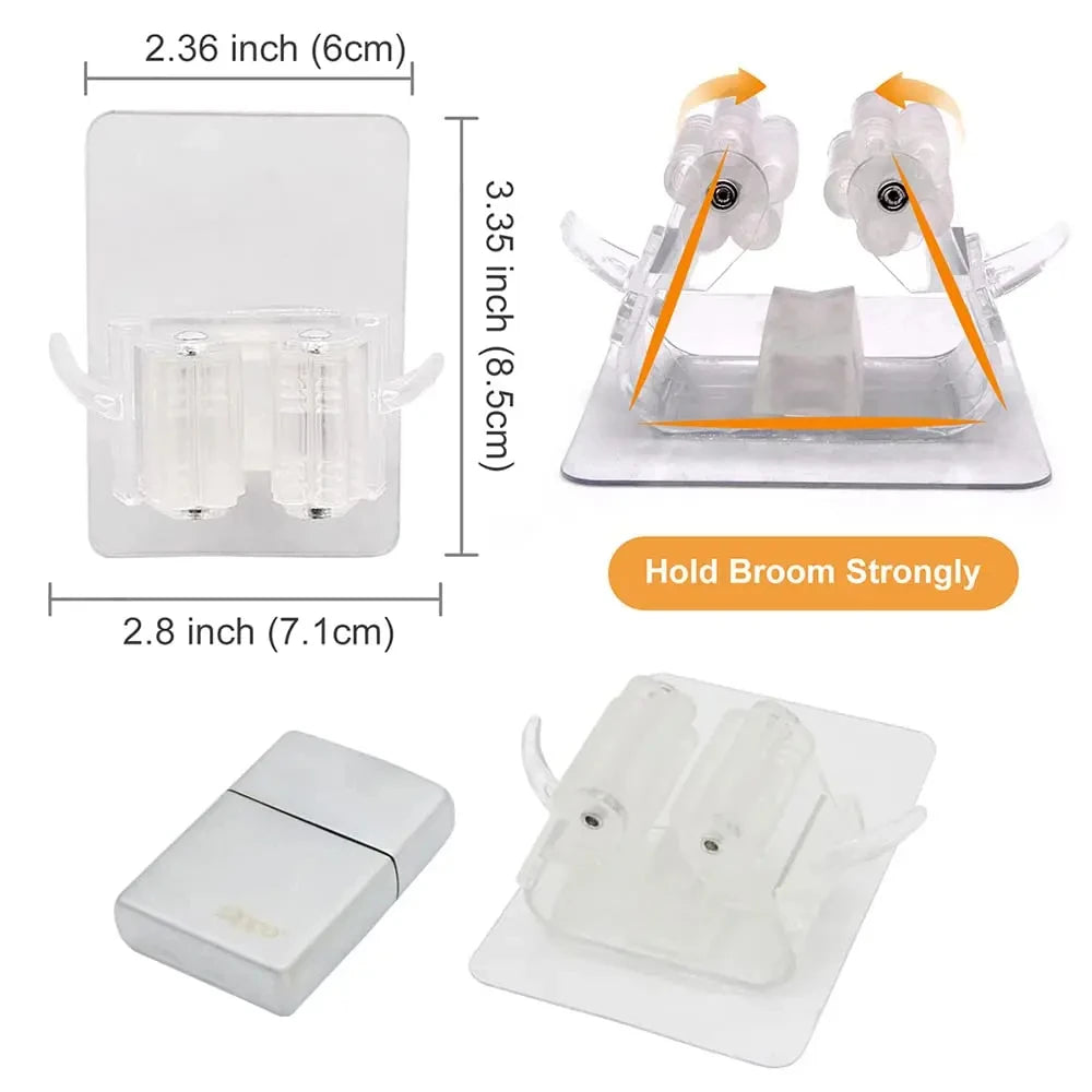 1/2pcs Broom Holder Self Adhesive Clear Broom Holder Broom Mop Organizer Wall Hanging Mop Broom Holder Wall Mount Broom