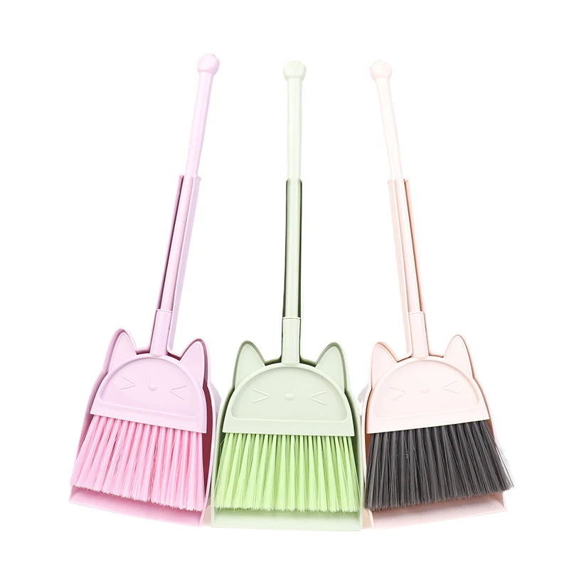 Cartoon-Style Toddler Broom Dustpan, Flexible Bristles Kids Playset, Pretend Play Indoor Outdoor Sweeping Kit