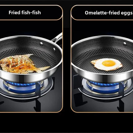 Poêle à frire en acier inoxydable antiadhésif, sans revêtement alvéolé, pour la cuisson des crêpes et autres préparations culinaires (gaz, induction, etc.).