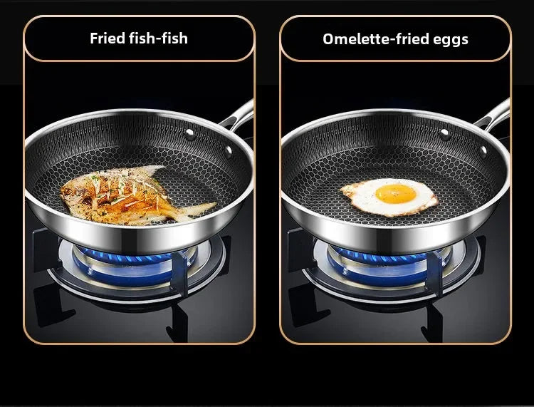 Frying Pan Stainless Steel Non-stick Household Frying Pancakes Uncoated Honeycomb Open Flame Gas Induction Cooker Pan Universal