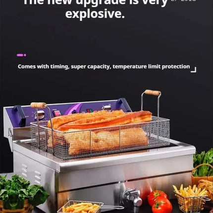 Commercial Electric Fryer - Single Cylinder Large Capacity Fryer for French Fries and Dough Sticks