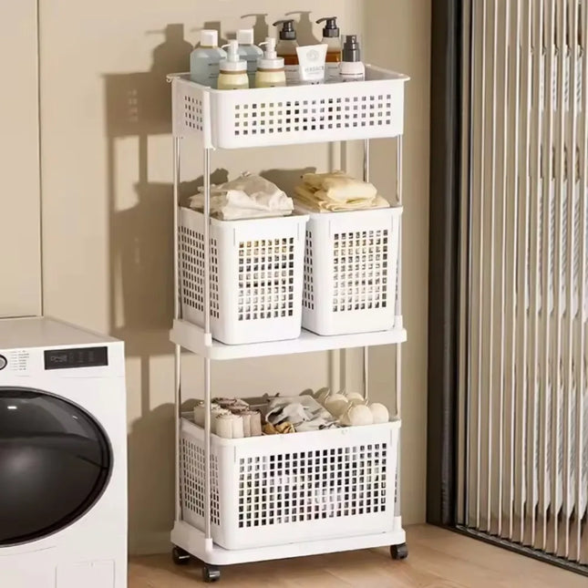 Laundry Storage Cart Classification Handheld Washing Rack Breathable Mesh Layered Washing Rack Bathroom Dirty Clothes Basket - E-menage