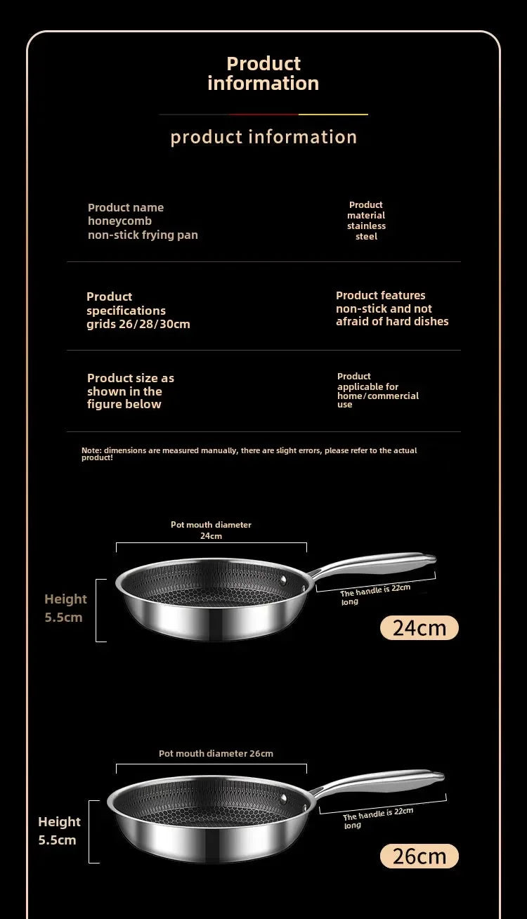 Frying Pan Stainless Steel Non-stick Household Frying Pancakes Uncoated Honeycomb Open Flame Gas Induction Cooker Pan Universal