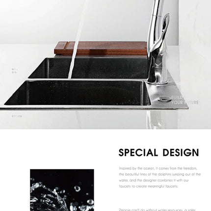 Robinet de cuisine moderne et luxueux AITANA en laiton doré, à douchette extractible et poignée unique pour eau chaude et froide, 3 fonctions.