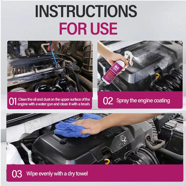 Nettoyant moteur en spray brillant, protecteur moteur, dégraissant, nettoyant poussière et huile lourde - E-menage