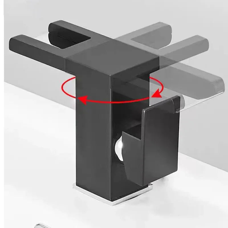 Luxury LED Black Basin Faucet Tall And Short Tap Bathroom Single Handle Cold and Hot Water Flow Produces Electricity
