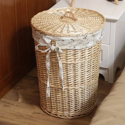 Panier à linge Wier en osier pur avec couvercle - E-menage
