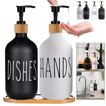 Distributeur de savon liquide 500 ml avec plateau en bambou - E-menage