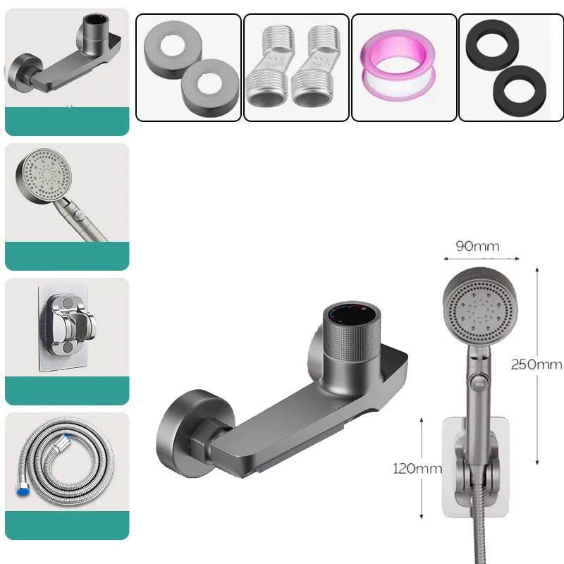 Waterfall Bathtub Faucet Set Handheld Shower Head Wall Mounted Brass Bathroom Tub Filler Waterfall Spout Hot and Cold Mixer Tap