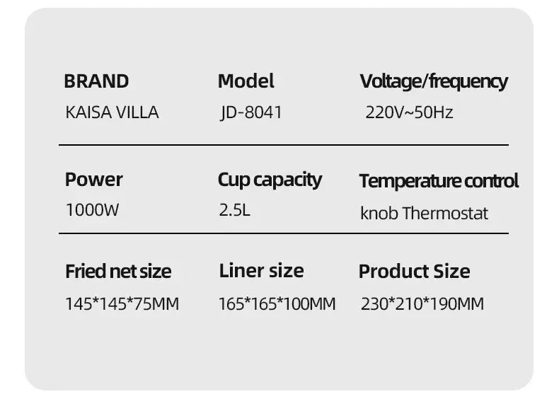 Home Electric French Fries Machine You Tiao Machine 2.5L Household Stainless Steel Fryer 220V/1000W Integrated Self-heating Elec