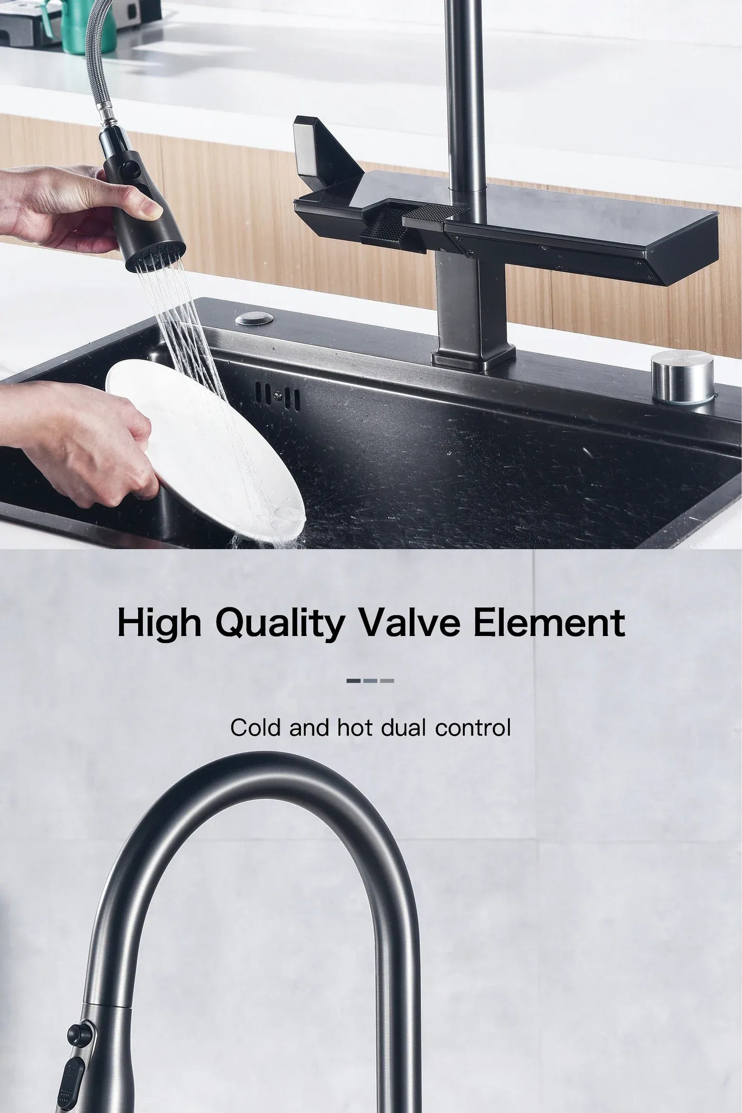 AITANA Luxury Chrome Brass Kitchen Faucet with Digital Display Design, Hot and Cold Water Pull out 3-Function Sink Mixer