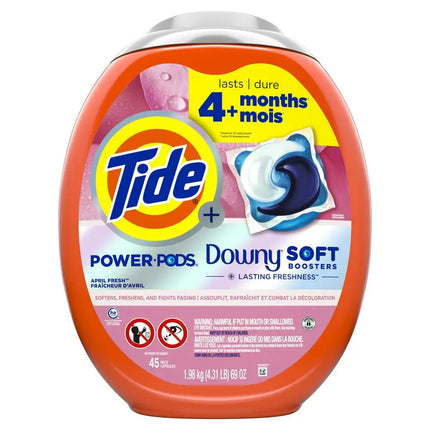 Tide Power PODS with Downy Soft Boosters 45 Count Pack America's #1 Trusted Detergent Brand Cleans & Conditions in One Step
