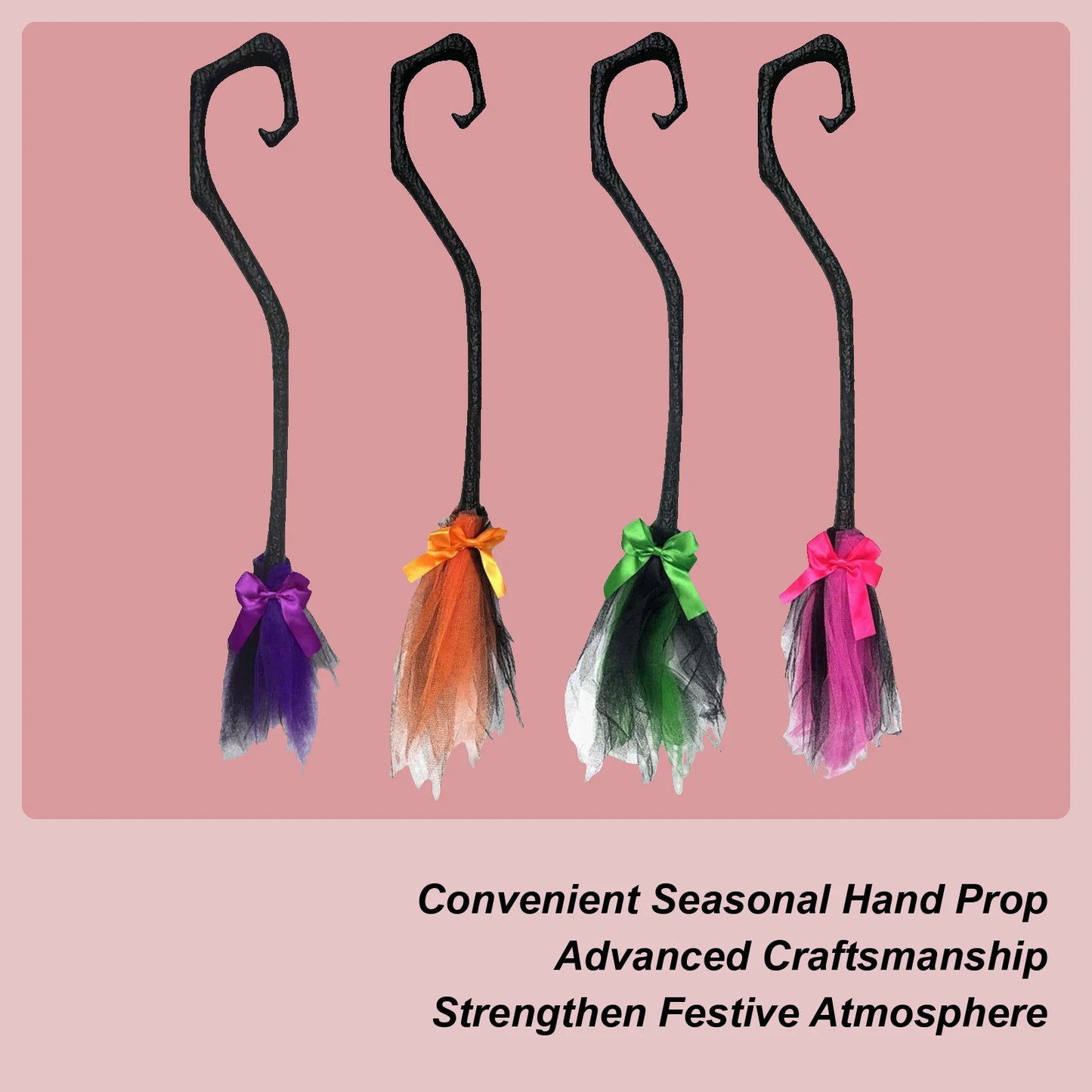 2025 Halloween Witch Broom With Ribbon Portable Witch Broomsticks Broom Props Decorations For Front Door Outside Yard