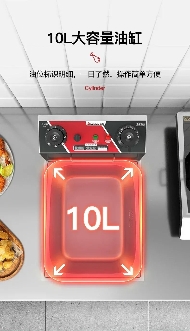 220V Fryer Electric Cookware for Kitchen Deep French Fries Commercial Fryers Frying Oil Cooker Timer Arfrai 10L Ar AF