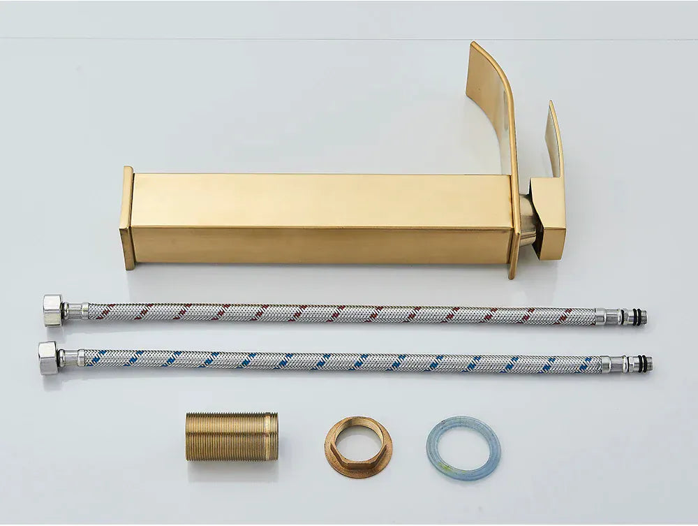 Brushed Golden Basin Faucets Elegant Waterfall Bathroom Sink Faucet Single Lever Hole Deck Mount Brass  Mixer Taps