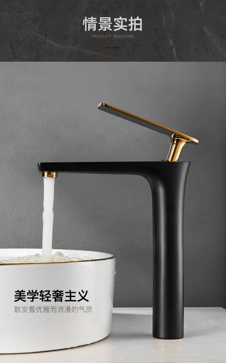 All Copper Black Gold Basin Faucet Sink Faucet Hot and Cold Faucet White Heightened Bathroom Faucet  Bathroom Faucet