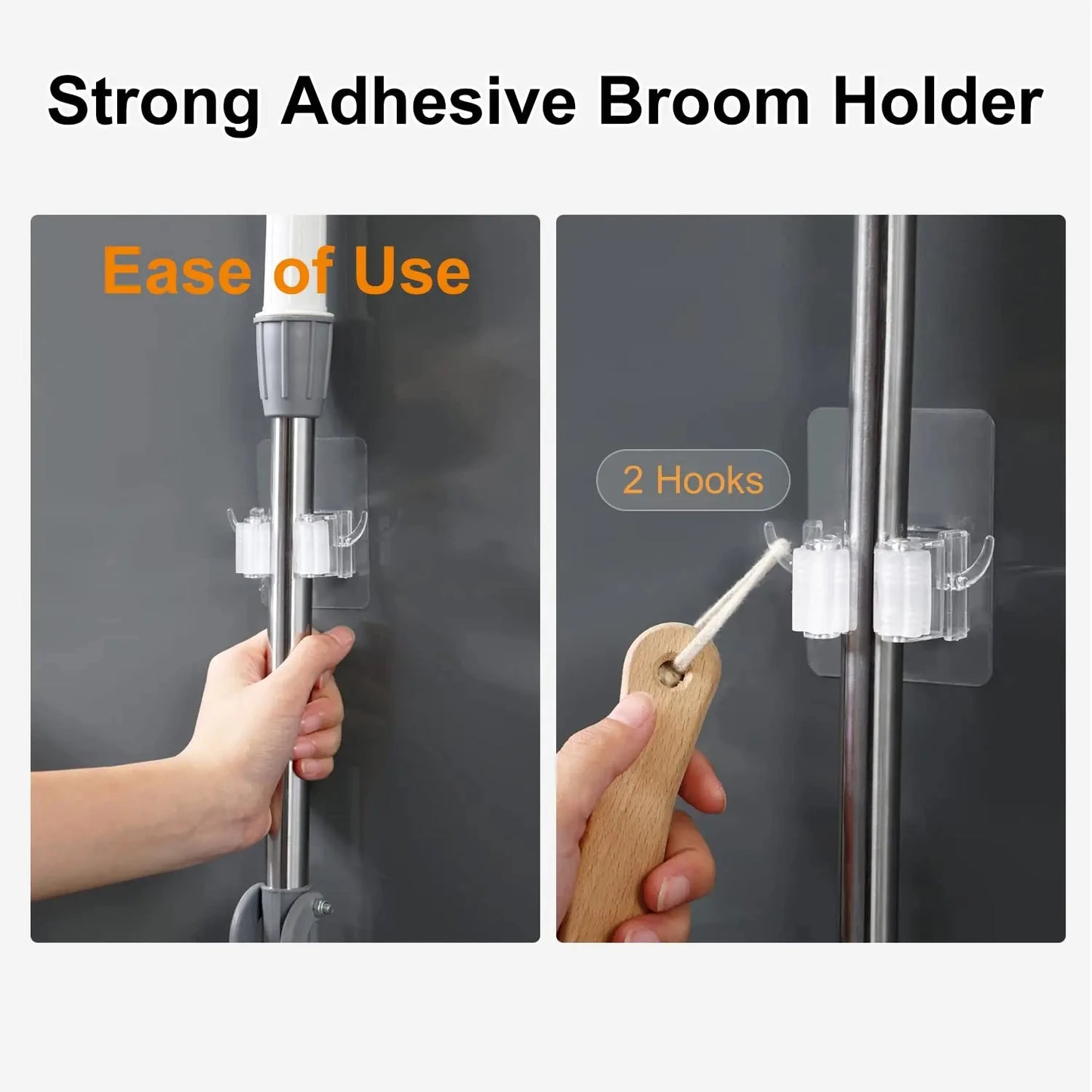 1/2pcs Broom Holder Self Adhesive Clear Broom Holder Broom Mop Organizer Wall Hanging Mop Broom Holder Wall Mount Broom