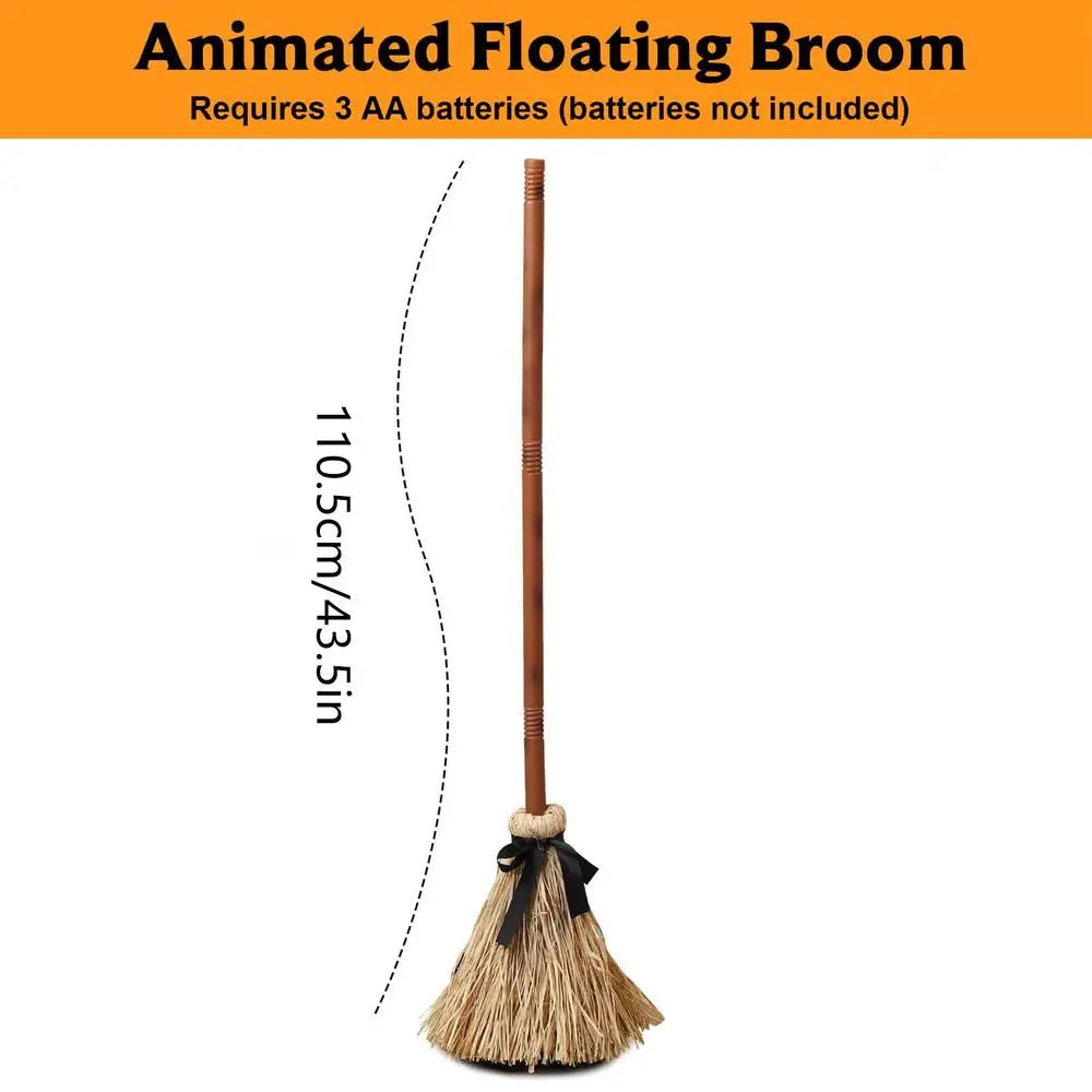 Witch Brooms Moving Broom 43.5 Inches Moving Decoration with Spooky Sounds for Indoor Outdoor Party Porch Halloween Haunted