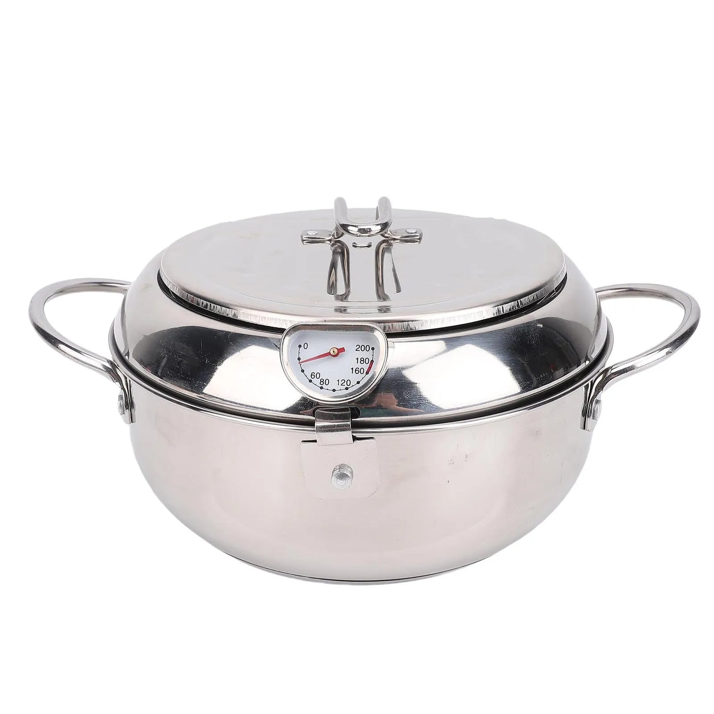 Deep Fryer Pot 201 Stainless Steel 2.2L Japanese Frying Pot with Oil Drain Temperature Control and Lid for Kitchen Stove