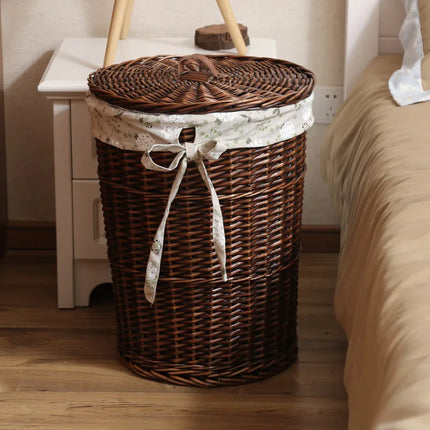 Panier à linge Wier en osier pur avec couvercle - E-menage