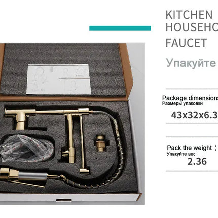 Robinet de cuisine GEGVE, robinet amovible en laiton brossé, robinet d'arrosage pour accessoires de cuisine, bec extractible, eau chaude et froide