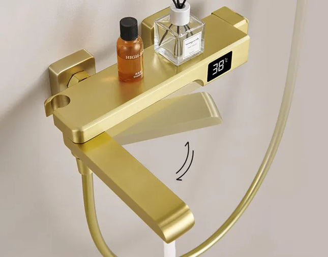 Robinet de baignoire en laiton, mitigeur de douche, robinet de salle de bain avec affichage numérique Crane et bec cascade.