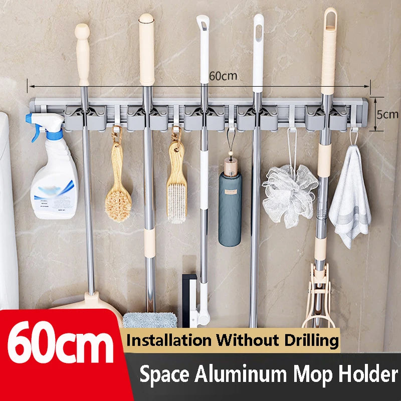 Broom Holder Wall Mounted Mop and Broom Hanger Holder Garage Storage Rack for Home, kitchen, Garden, Tools, Garage