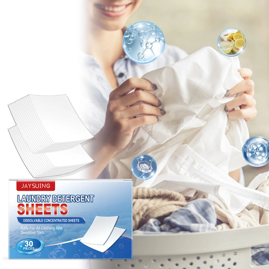 JAYSUING Laundry Detergent Sheets 30pcs/box Powerful Removes Stubborn Stains Laundry Tablets Clothing Strong Cleaning Sheets