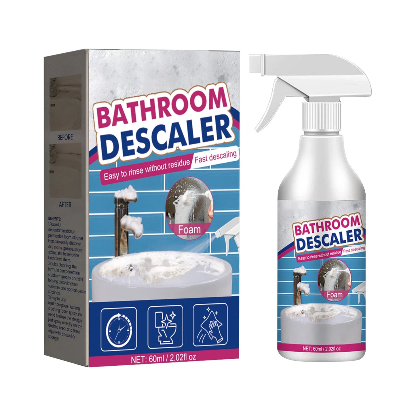 5-1pcs Bathroom Descaler Foam Cleaner Powerful Stubborn Stains Cleaner Bathtub Toilet Glass Washbasin Descaling Cleaning Spray