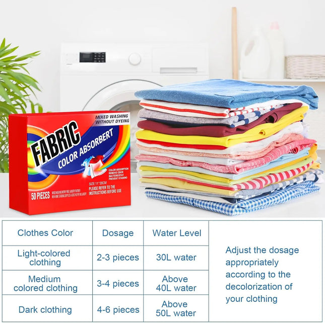 Feuilles Absorbantes Couleur pour Linge – 50 Feuilles Anti-Décoloration | Protection des Textiles, Préserve les Couleurs, Sans Parfum, Lavage Mixte Sécurisé – NoEnName_Null