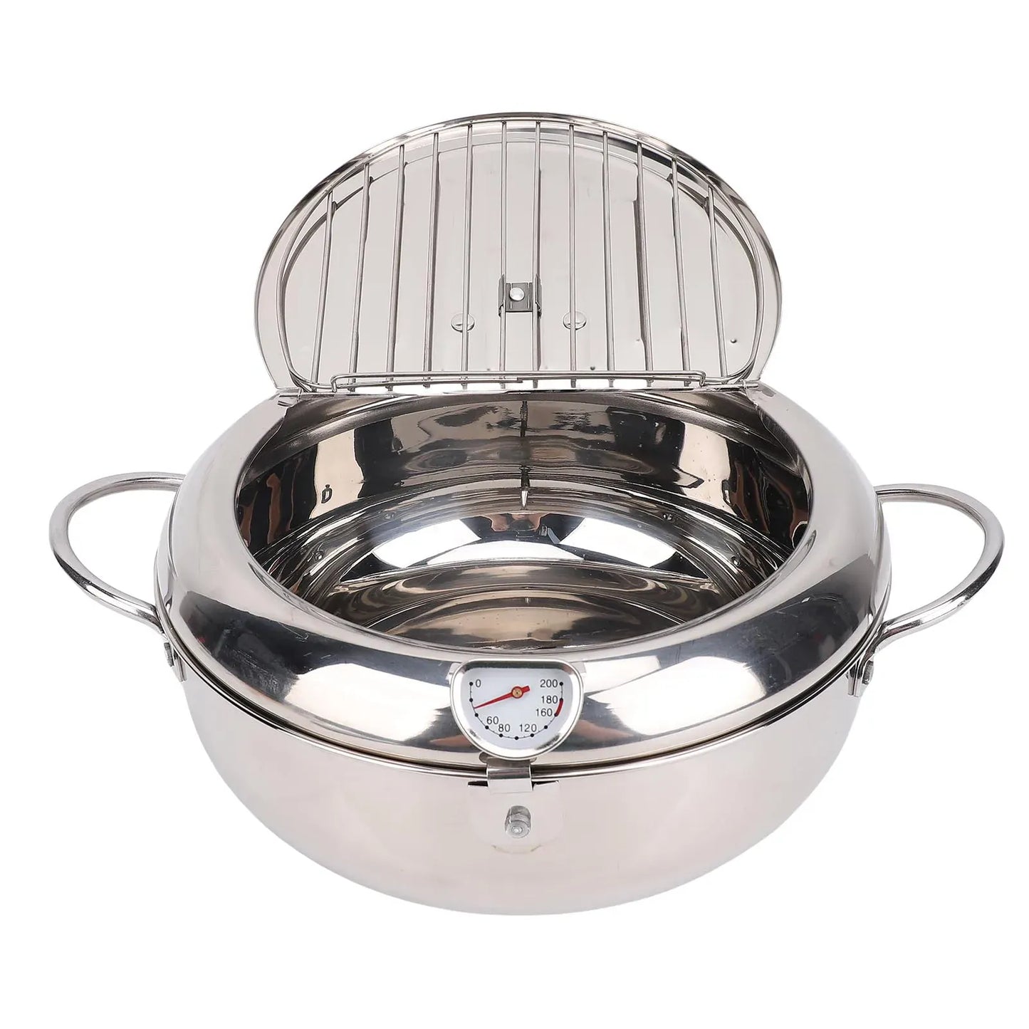 3.2L Double Ear Frying Pot 201 Stainless Steel  Fryer Pot with Oil Drip Drainer Rack Thermometer for Tempura  Fryer Pot