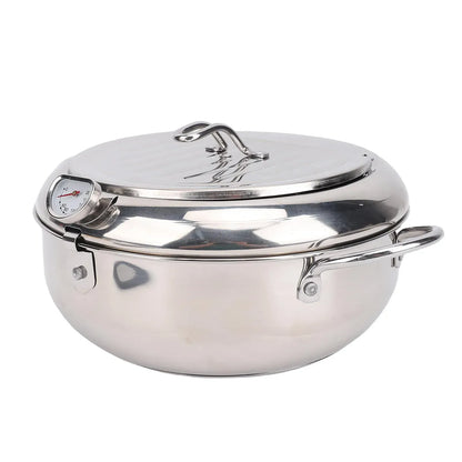 Frying Pot 3.2L Double Ear 201 Stainless Steel  Fryer Pot with Oil Drip Drainer Rack Thermometer for Tempura 3.2L Frying Pot