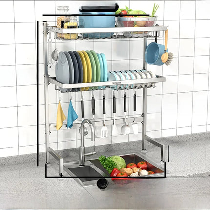 Égouttoir de cuisine en acier inoxydable 304 avec porte-assiettes de rangement multifonction pour évier de cuisine à poser sur le plan de travail