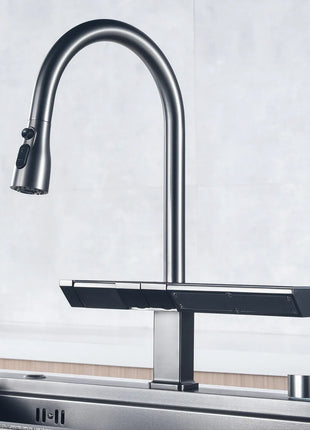 AITANA Luxury Chrome Brass Kitchen Faucet with Digital Display Design, Hot and Cold Water Pull out 3-Function Sink Mixer