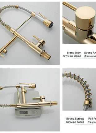 GEGVE Kitchen Faucets Removable taps Brush Brass faucet Water hydrant robinet for kitchen accessories Pull Out Spout Hot Cold