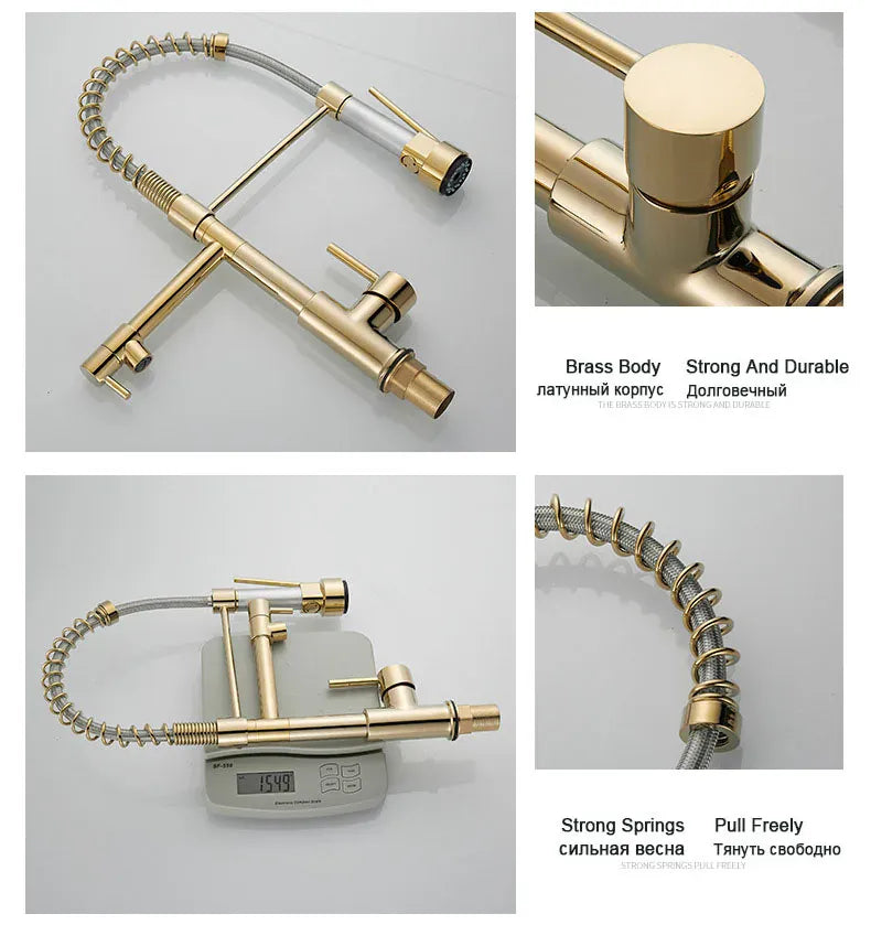 GEGVE Kitchen Faucets Removable taps Brush Brass faucet Water hydrant robinet for kitchen accessories Pull Out Spout Hot Cold