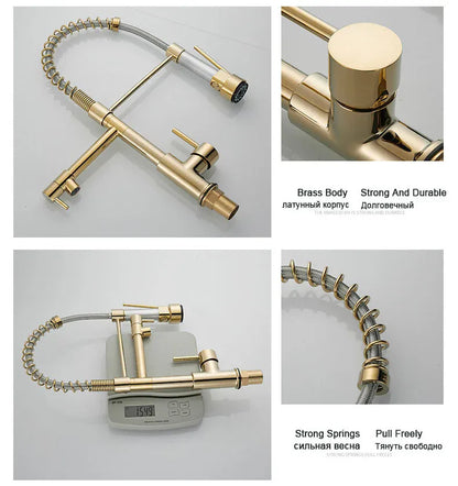 GEGVE Kitchen Faucets Removable taps Brush Brass faucet Water hydrant robinet for kitchen accessories Pull Out Spout Hot Cold