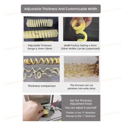 Machine à frites électrique commerciale automatique, machine à frites bouclées, robot culinaire en acier inoxydable, 100 kg/h