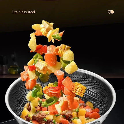 Poêle à frire en acier inoxydable antiadhésif, sans revêtement alvéolé, pour la cuisson des crêpes et autres préparations culinaires (gaz, induction, etc.).