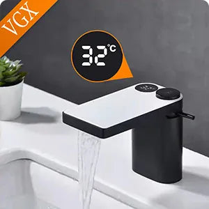 Robinet de salle de bain multifonctionnel VGX, mitigeur de lavabo extractible, robinet de lavabo avec indicateur de température LED, rotation à 360°, robinetterie Crane en laiton blanc