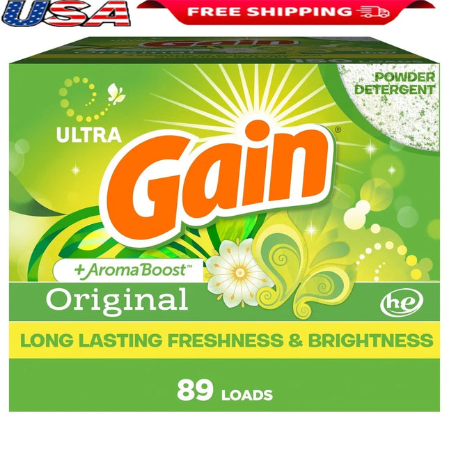 Powder Laundry Detergent Original Scent 82 oz Odor Eliminating Heavy-Duty Cleanser 89 Loads HE Machine Safe