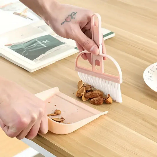 Mini Desktop & Car Broom Set - Small Sweeper with Dustpan for Keyboards, Beds, Vehicles, Lint & Crumb Cleanup (Gray/Black)