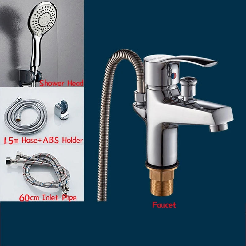 Basin Faucet Set Bathroom Bathtub Shower Faucet with Handheld Shower Head Toilet Hot Cold Water Mixing Valve Nozzle Deck Mounted