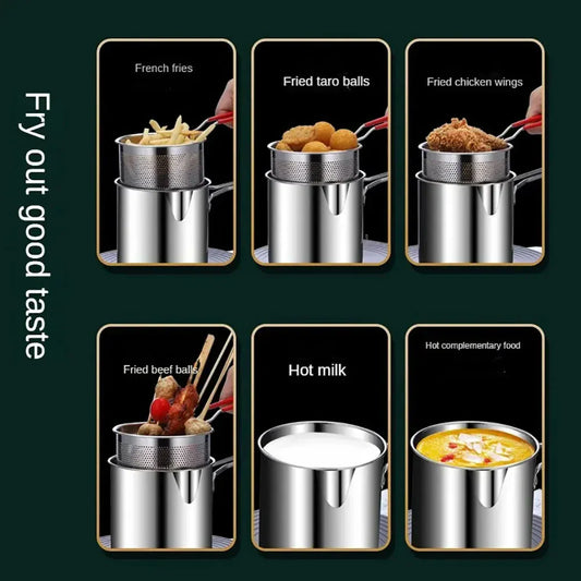 4 piece StainlesMet Zeef Mand Voor Frietjes Kip Keukenpannen Roestvrijstalen Friteuse Pot Japanse Tempura Kleine Frituurpan