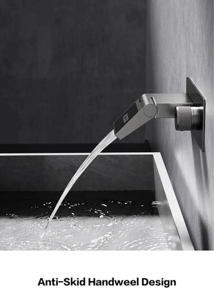Luxury gun gray brass wall mounted bathroom faucet with LED digital display Single handle hot & cold water embedded bathroom Tap