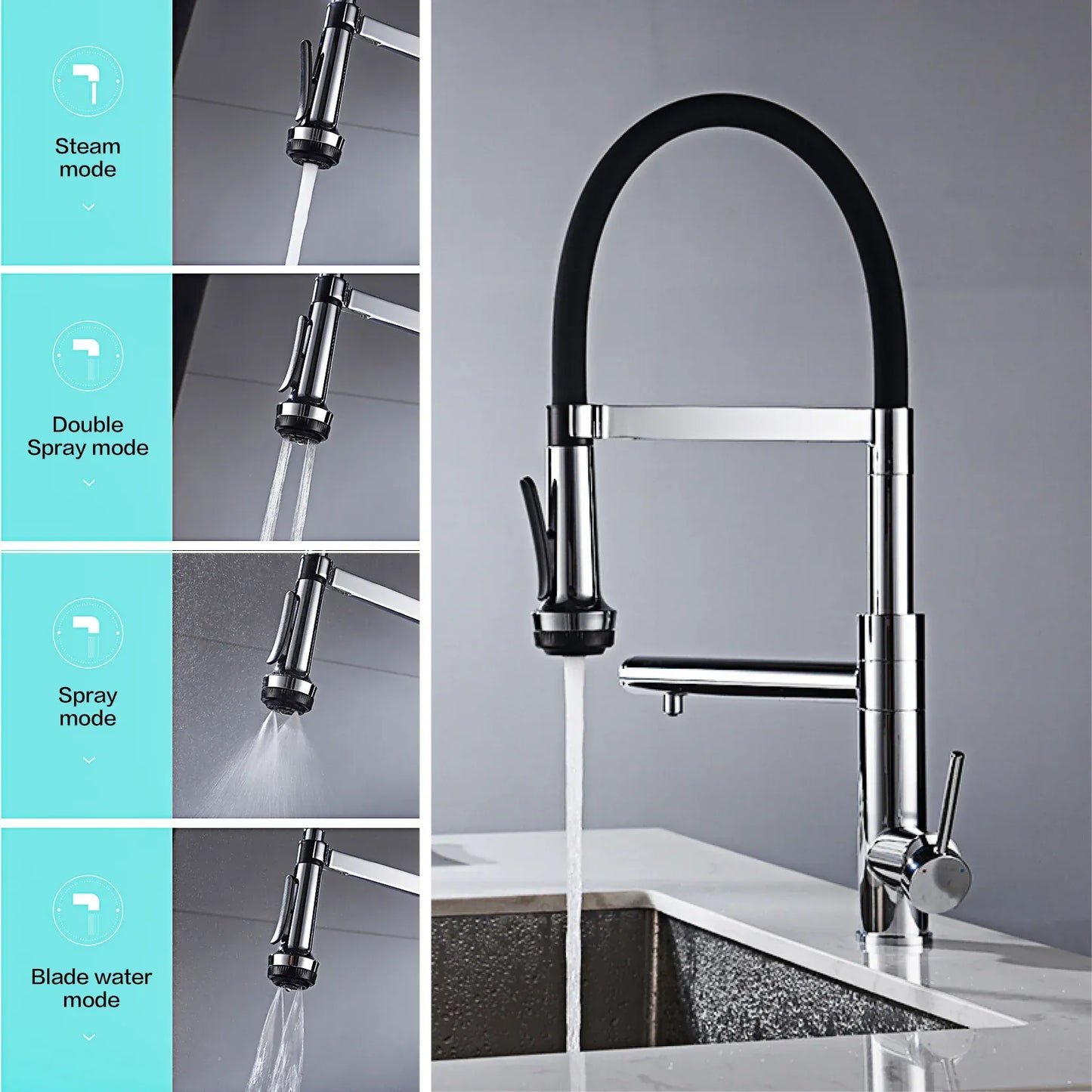 Luxury chrome brass kitchen faucet magnetic suction design with filtered water single hole cold and hot dual control sink faucet