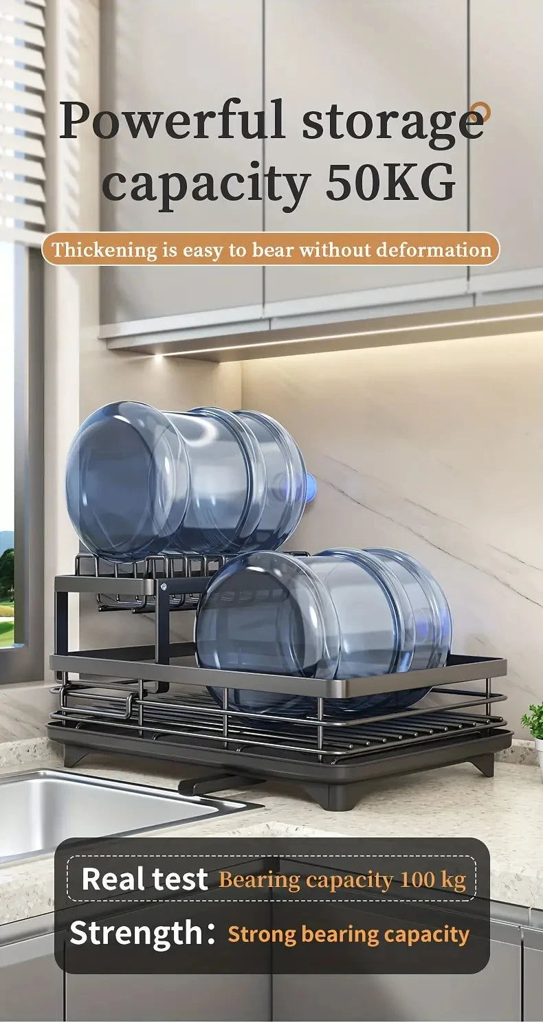 Dish Rack, Large Capacity Dish Drying Rack With Draining Board, Double Layer Detachable Dish Storage Organizer For Dishes, Cups