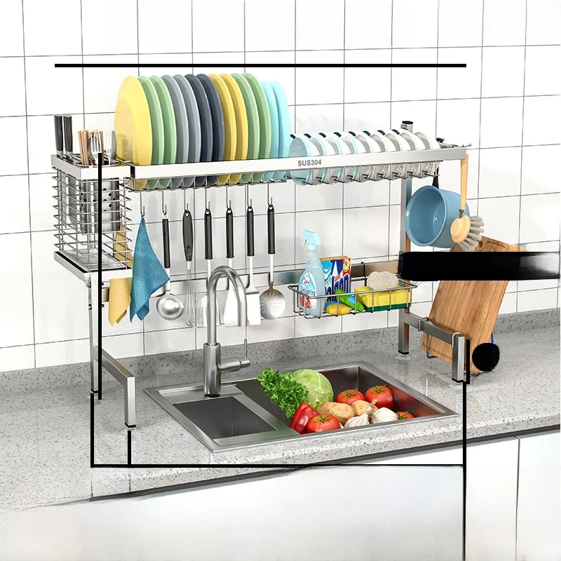 Stainl Steel 304 Kitchen Sink Di Drainer Ra Multi-Function Storage Plate Holder for Diwaing Pool above Countertop