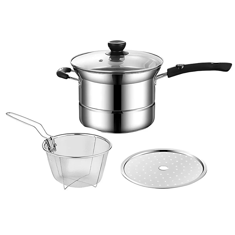 Stainless Steel Fryer Pot With Strainer Basket And Handle Portable Multi-functional Deep Frying Pot For French Fries Seafood