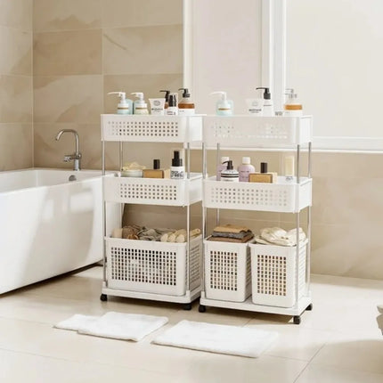 Laundry Storage Cart Classification Handheld Washing Rack Breathable Mesh Layered Washing Rack Bathroom Dirty Clothes Basket - E-menage